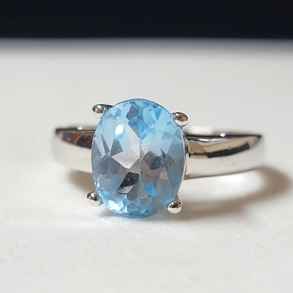 Sterling Silver Blue Topaz Solitaire Ring Signed ATI 925 China